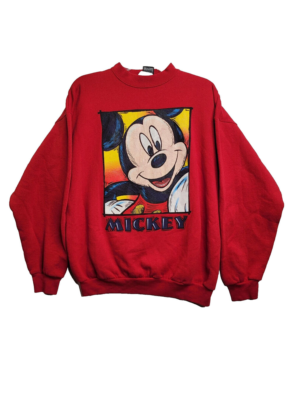 90s Disney Mickey Mouse Crewneck Sweatshirt Print Logo Red Color Men’s Large